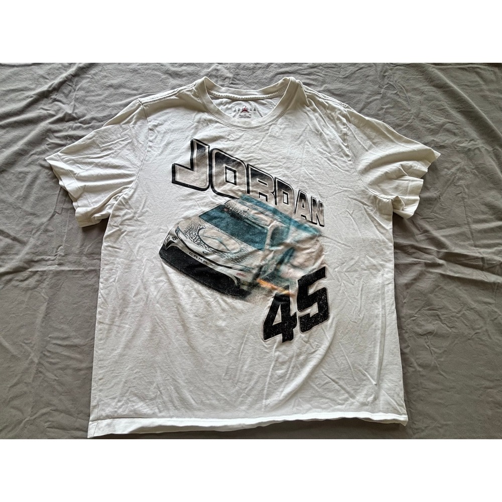 Jordan Brand 23XI Racing #45 NASCAR T-Shirt White Mens XXL Graphic Tee